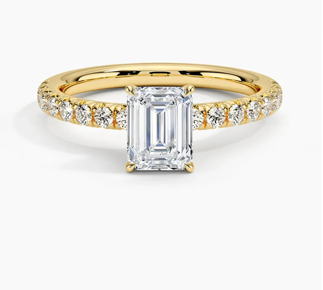 IGI Certified 1CT D VVS2 Lab Grown Diamond Emerald Cut Solitaire Ring with Side Stones