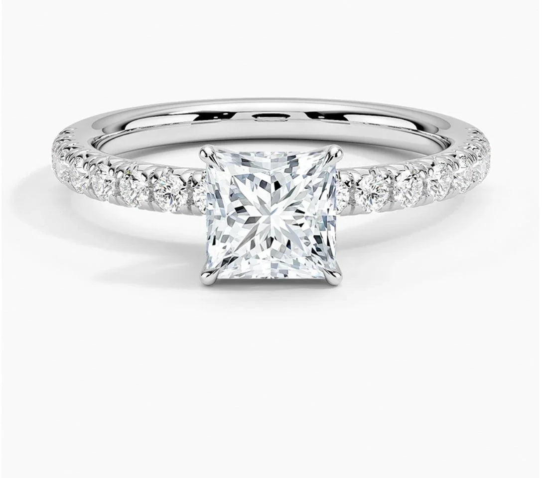 IGI Certified 3CT D VVS2 Lab Grown Diamond Princess Cut Solitaire Ring with Side Stones