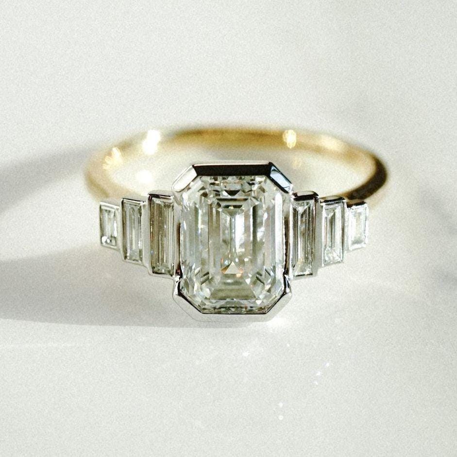 2 Carat Emerald Baguette Lab Grown Diamond ring  | IGI Certified D-E VS1-VVS2 | 14K / 18K Solid Gold | 2 To 5 Carat