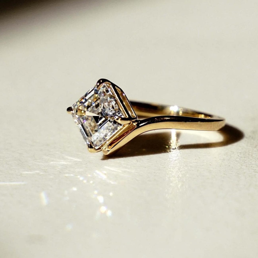 3 Carat Asscher Solitaire Lab Grown Diamond  Ring  | IGI Certified D-E VS1-VVS2 | 14K / 18K Solid Gold | 1 to 5 Carat