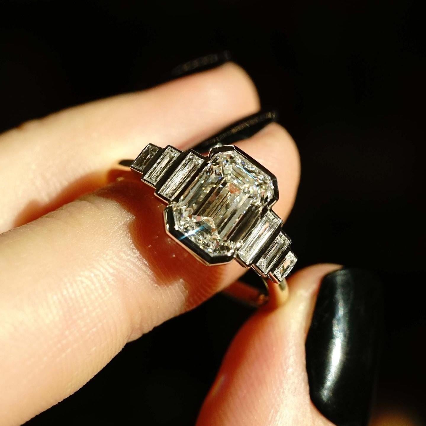 2 Carat Emerald Baguette Lab Grown Diamond ring  | IGI Certified D-E VS1-VVS2 | 14K / 18K Solid Gold | 2 To 5 Carat