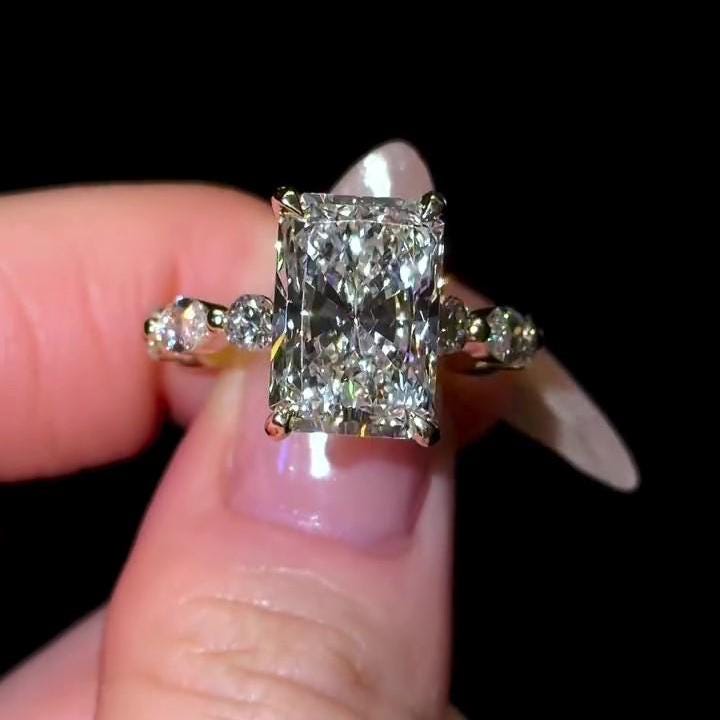 2 Carat Radiant Pave Band  Lab Grown Diamond ring  | IGI Certified D-E VS1-VVS2 | 14K / 18K Solid Gold | 1 To 3 Carat