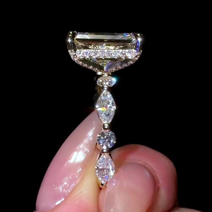 2 Carat Radiant Pave Band  Lab Grown Diamond ring  | IGI Certified D-E VS1-VVS2 | 14K / 18K Solid Gold | 1 To 3 Carat