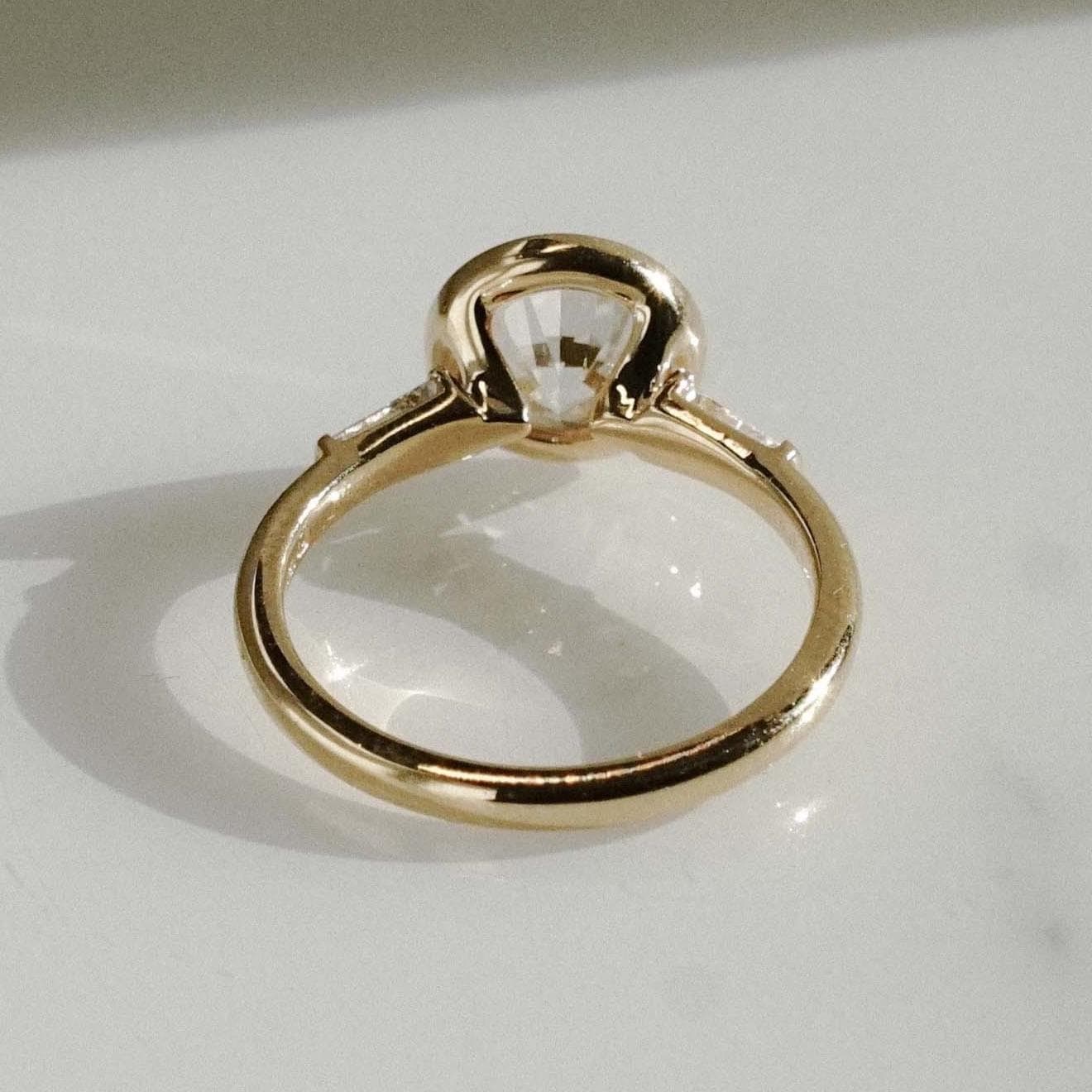 2 Carat Round Cut Bezel Baguette Three Stone Ring  | Lab Grown Diamond  IGI Certified D-E VS1-VVS2 | 14K / 18K Solid Gold | 2  to 5 Carat