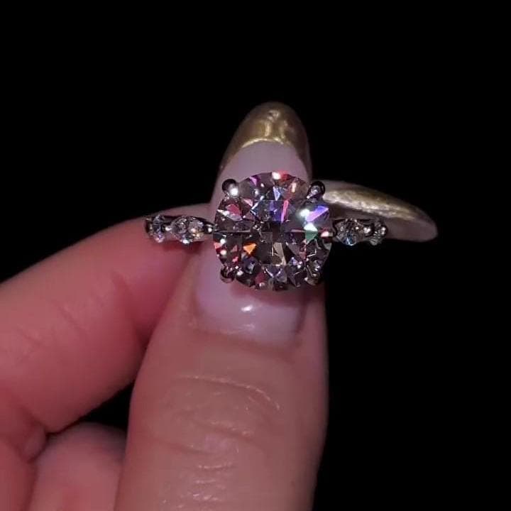 2 Carat Round hidden halo Pave Band Lab Grown Diamond ring  | IGI Certified D-E VS1-VVS2 | 14K / 18K Solid Gold | 1 to 5 Carat