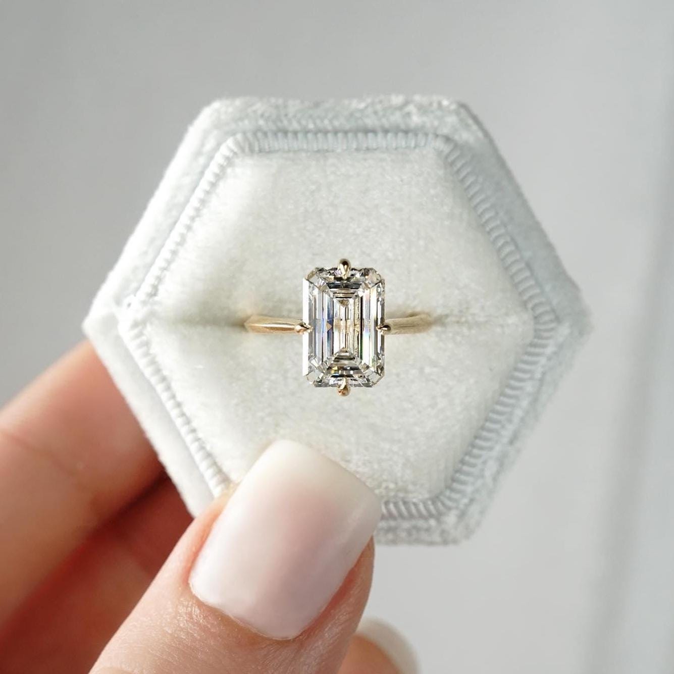 3 carat Emerald Cathedral Hidden Halo Lab Grown Diamond ring   | IGI Certified D-E VS1-VVS2 | 14K / 18K Solid Gold | 1 to 5 Carat