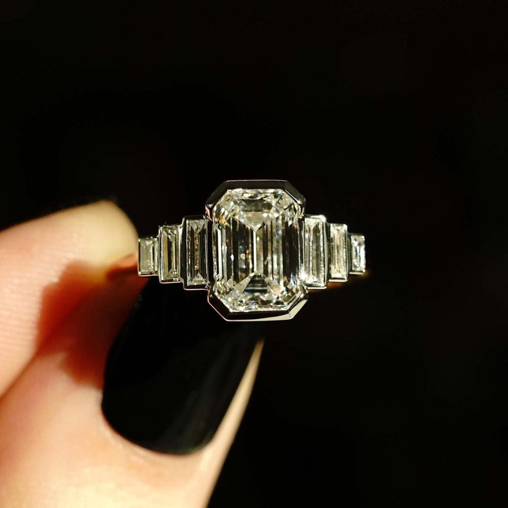 2 Carat Emerald Baguette Lab Grown Diamond ring  | IGI Certified D-E VS1-VVS2 | 14K / 18K Solid Gold | 2 To 5 Carat