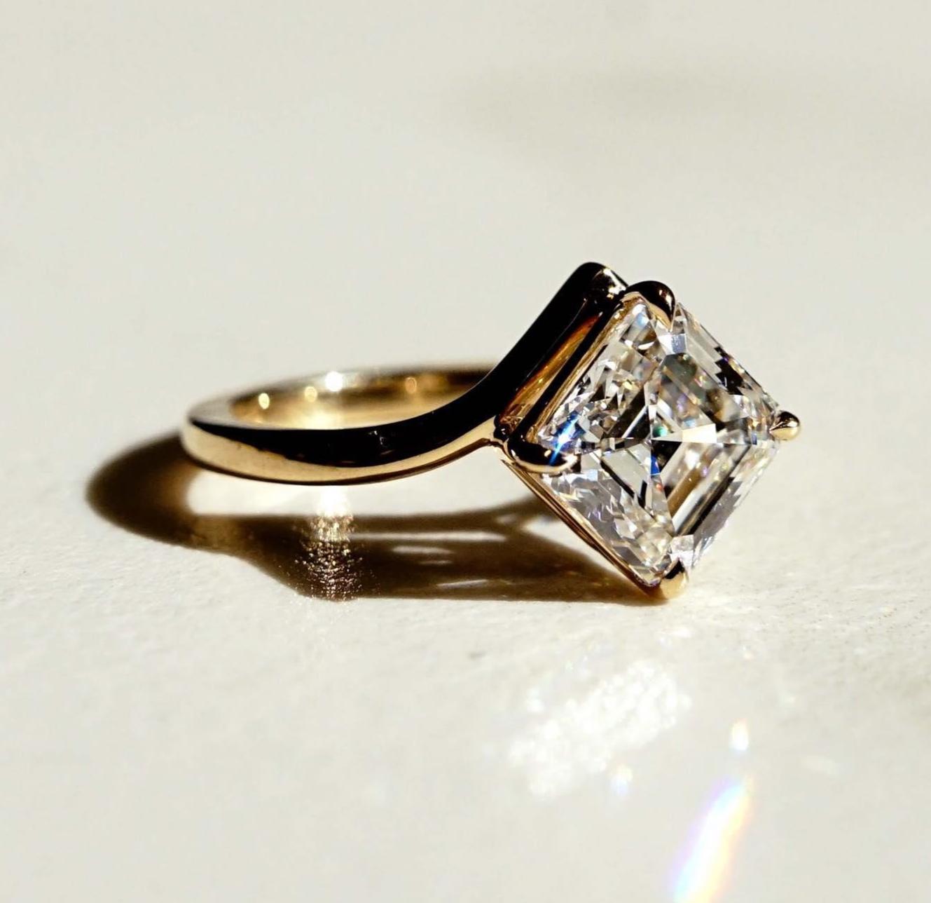 3 Carat Asscher Solitaire Lab Grown Diamond  Ring  | IGI Certified D-E VS1-VVS2 | 14K / 18K Solid Gold | 1 to 5 Carat