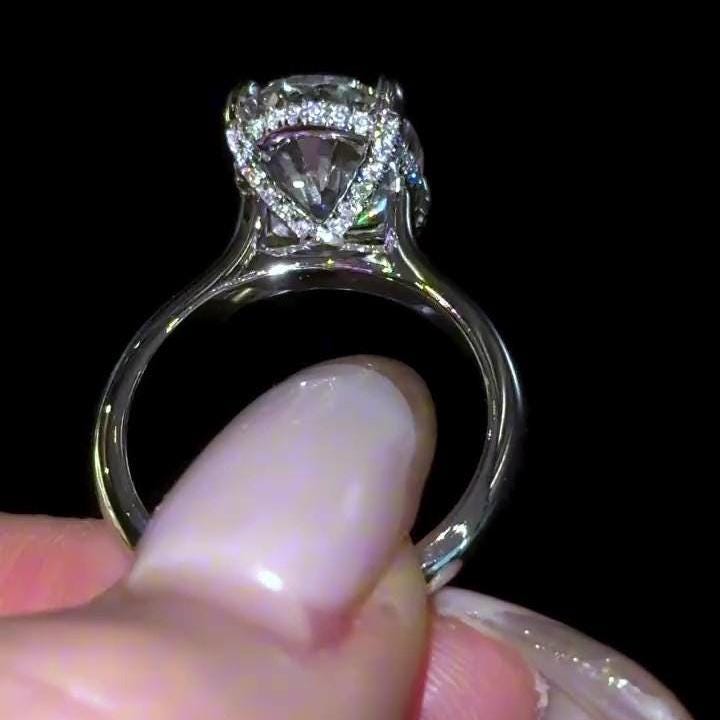 2 Carat Oval Cathedral Hidden Halo Lab Grown Diamond ring  | IGI Certified D-E VS1-VVS2 | 14K / 18K Solid Gold | 2 to 5 Carat