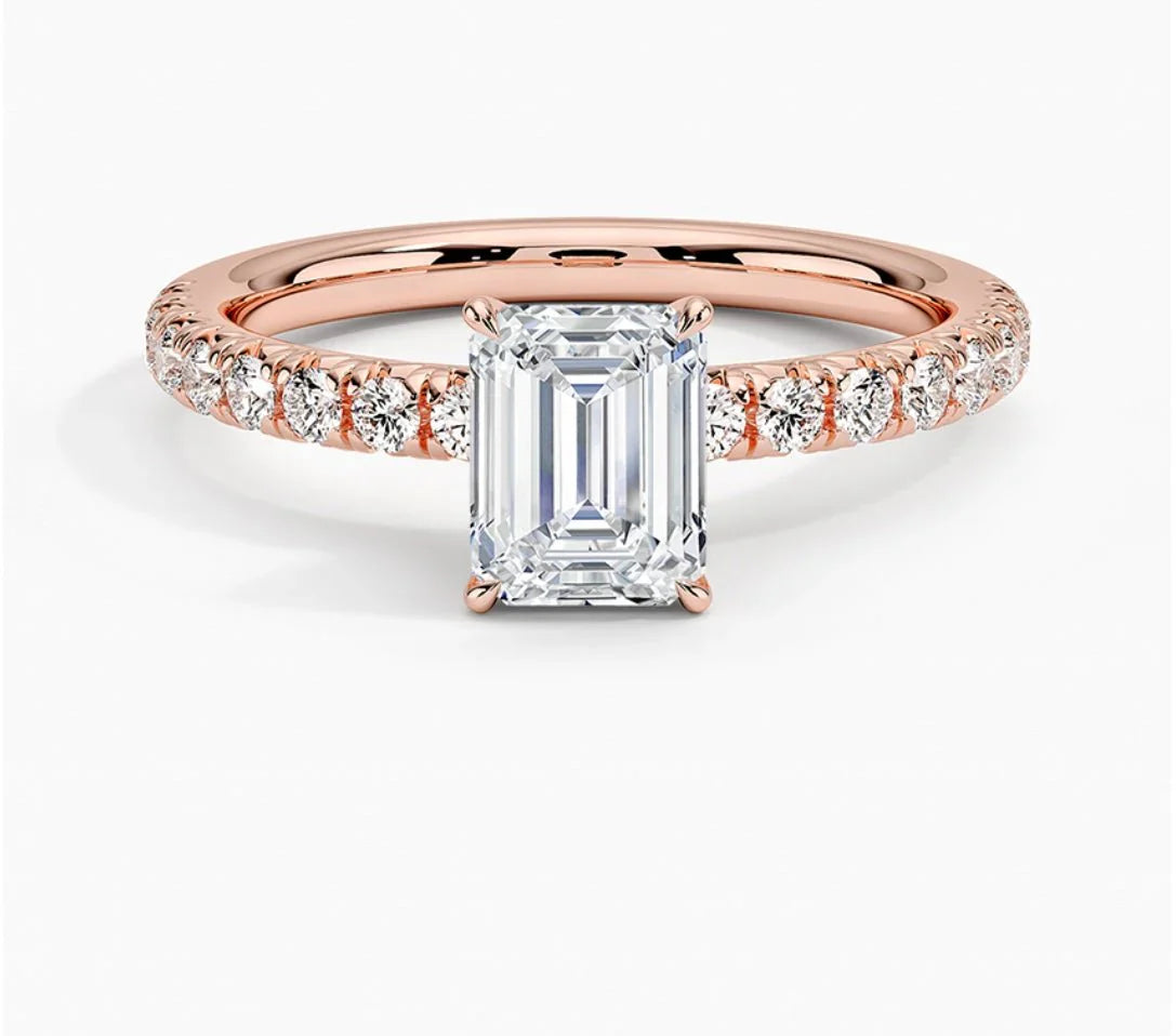 IGI Certified 1CT D VVS2 Lab Grown Diamond Emerald Cut Solitaire Ring with Side Stones