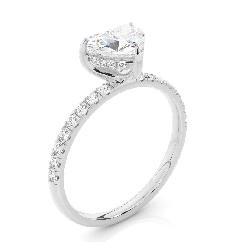 IGI Certified 1CT D VVS2 Lab Grown Diamond Heart Shape Solitaire Ring with Side Stones