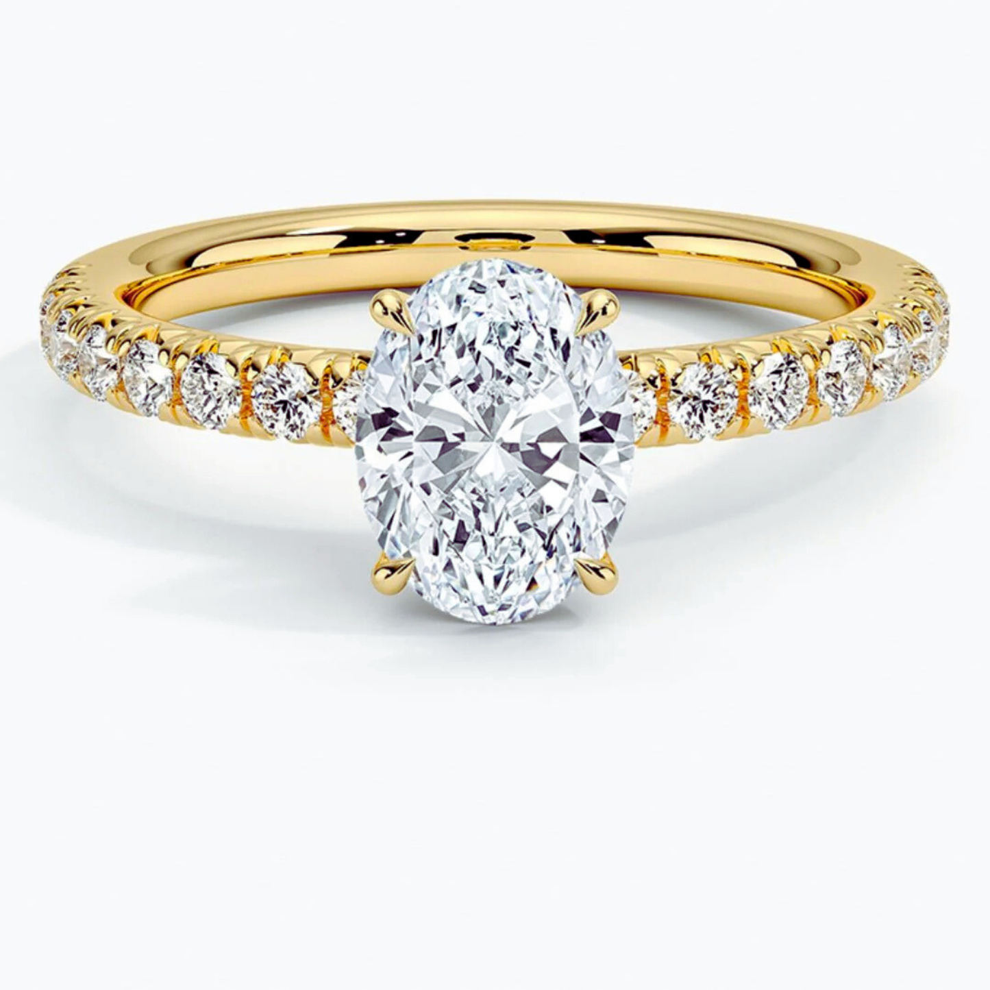 IGI Certified 1CT D VVS2 Lab Grown Diamond Oval Cut Solitaire Ring with Side Stones