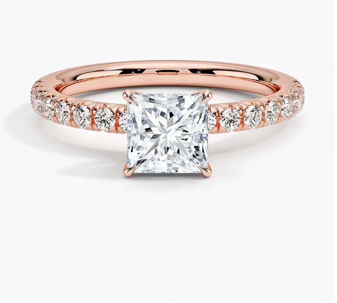 IGI Certified 1CT D VVS2 Lab Grown Diamond Princess Cut Solitaire Ring with Side Stones