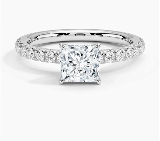 IGI Certified 3CT D VVS2 Lab Grown Diamond Princess Cut Solitaire Ring with Side Stones
