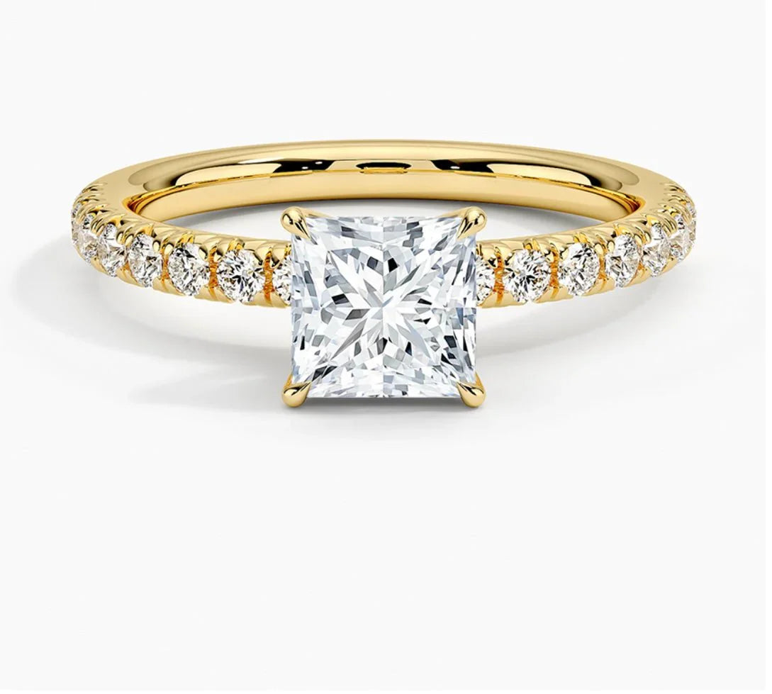 IGI Certified 2CT D VVS2 Lab Grown Diamond Princess Cut Solitaire Ring with Side Stones