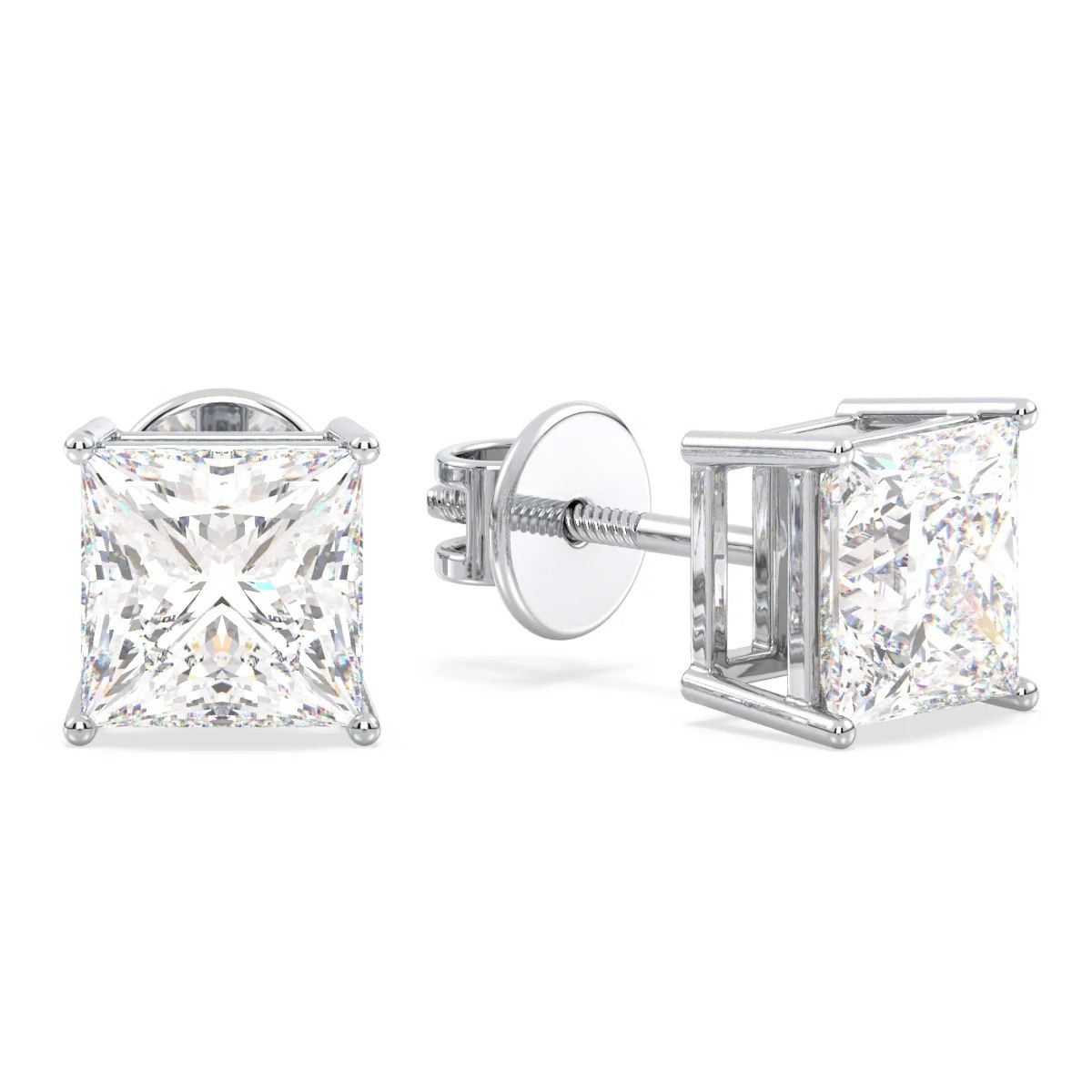 IGI Certified 1ct each D VVS2 Lab Grown Diamond Princess Cut Solitaire Studs