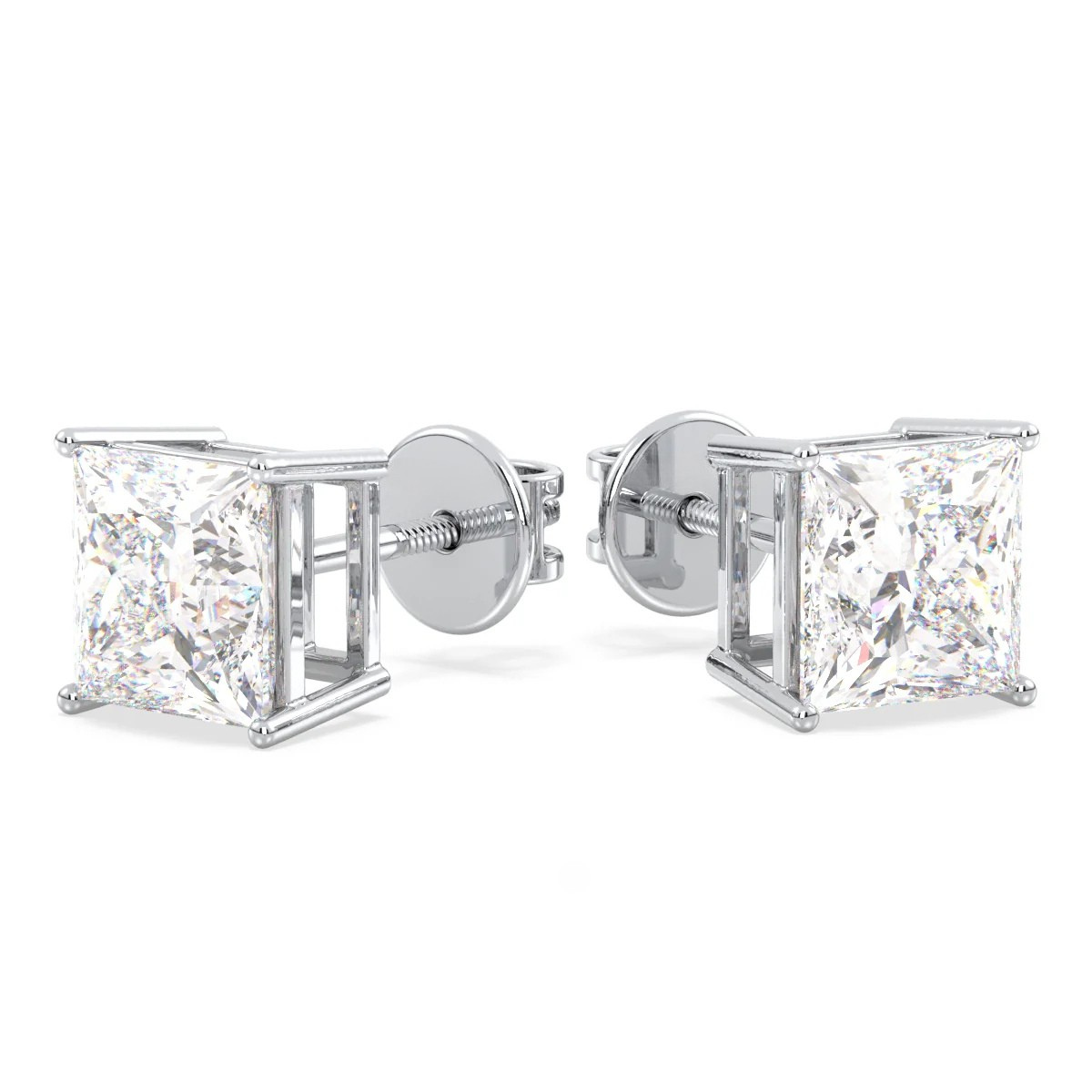 IGI Certified 1ct each D VVS2 Lab Grown Diamond Princess Cut Solitaire Studs