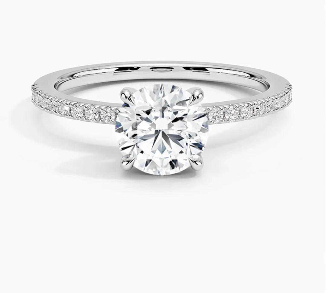 IGI Certified 2CT D VVS2 Lab Grown Diamond Round Cut Solitaire Ring with Side Stones