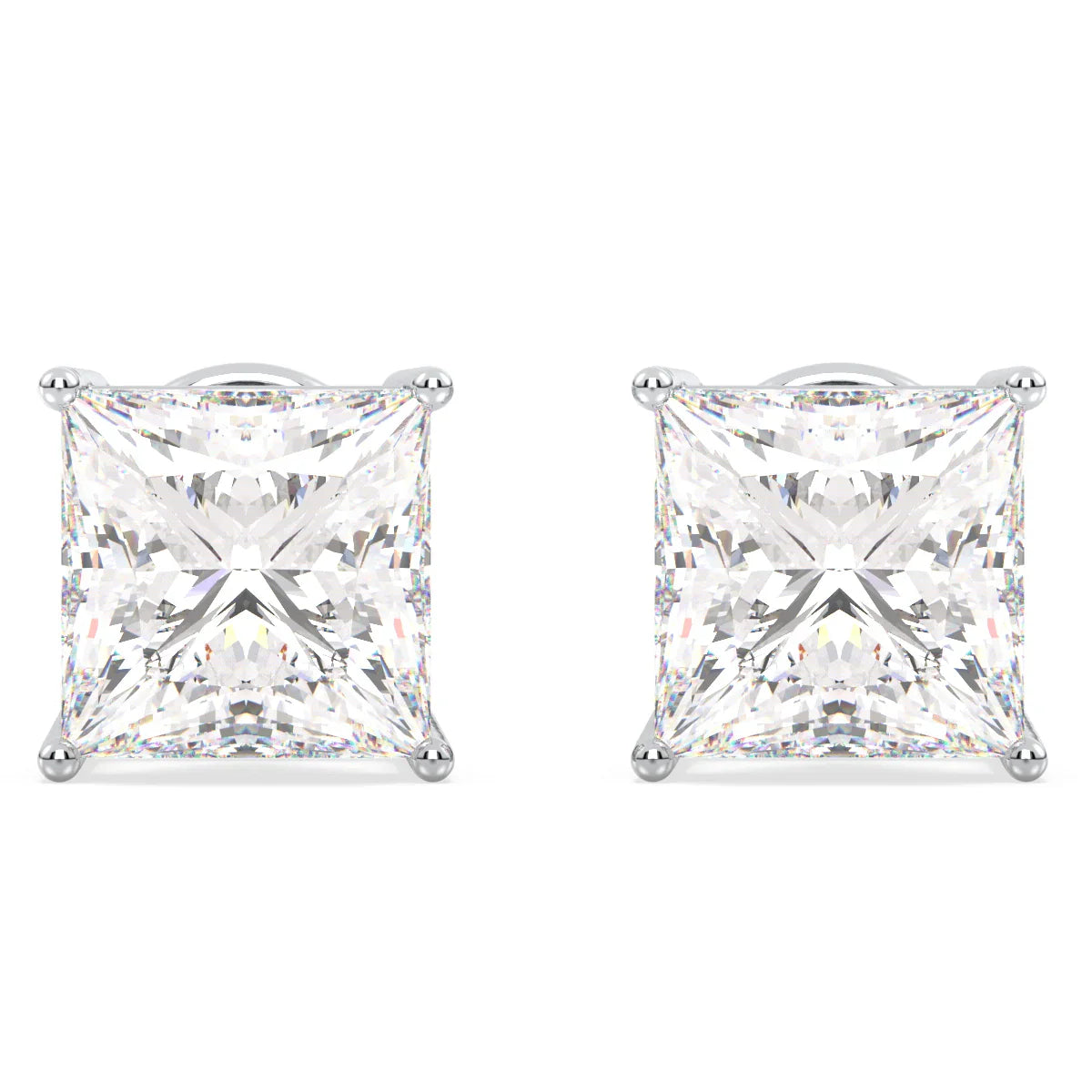 IGI Certified 1ct each D VVS2 Lab Grown Diamond Princess Cut Solitaire Studs