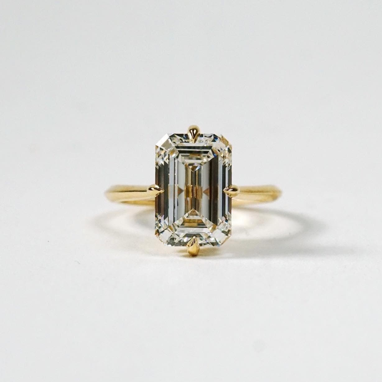 3 carat Emerald Cathedral Hidden Halo Lab Grown Diamond ring   | IGI Certified D-E VS1-VVS2 | 14K / 18K Solid Gold | 1 to 5 Carat