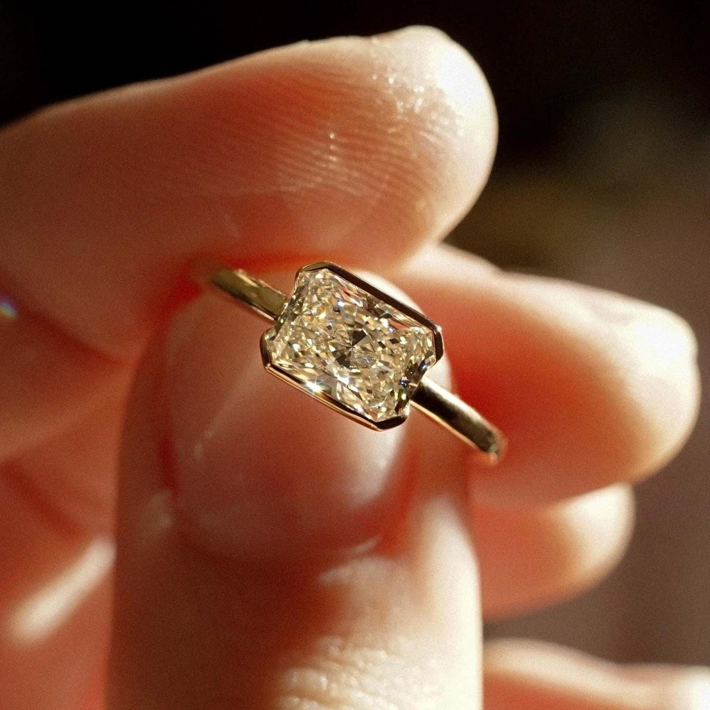 1 Carat Radiant Horizontal Half Bezel  Ring | Lab Grown Diamond  IGI Certified D-E VS1-VVS2 | 14K / 18K Solid Gold | 1 to 3 Carat