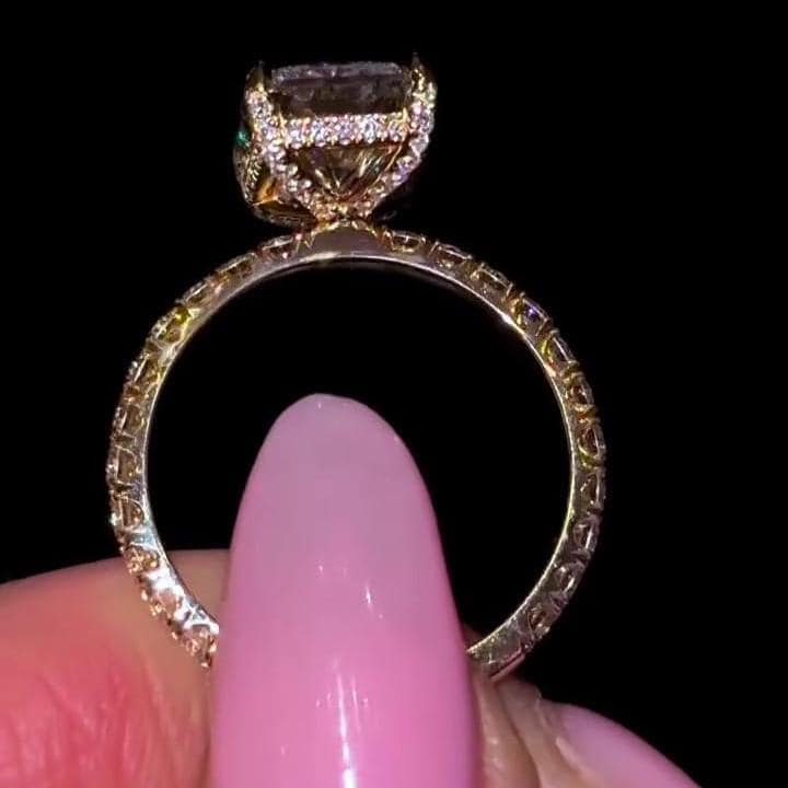 2 Carat  Radiant Pave Band Hidden Halo Lab Grown Diamond ring  | IGI Certified D-E VS1-VVS2 | 14K / 18K Solid Gold | 1 To 5 Carat