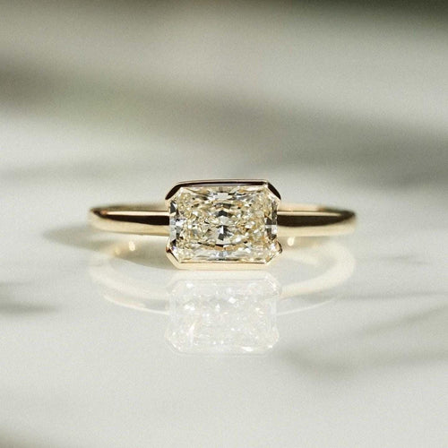 1 Carat Radiant Horizontal Half Bezel  Ring | Lab Grown Diamond  IGI Certified D-E VS1-VVS2 | 14K / 18K Solid Gold | 1 to 3 Carat