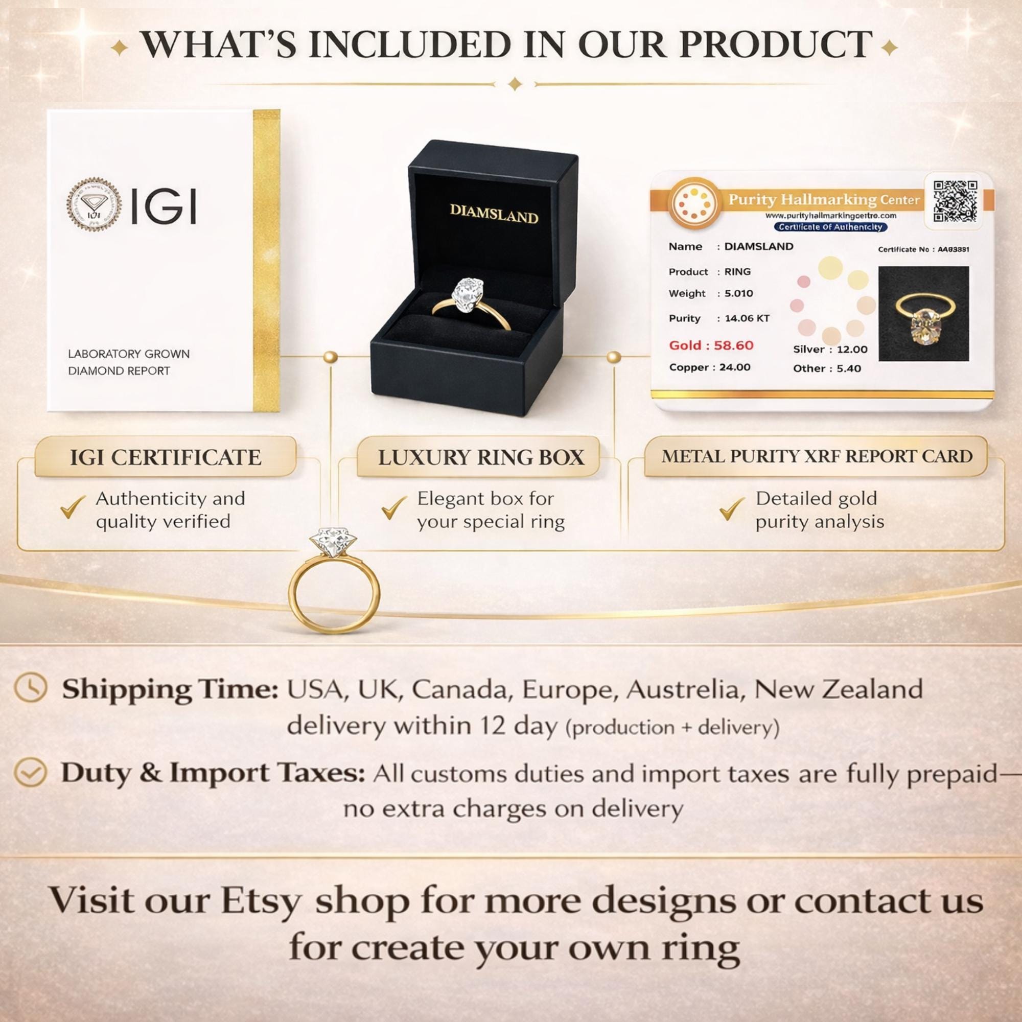 3 Carat Criss Cut Lab Grown Diamond  Ring  | IGI Certified D-E VS1-VVS2 | 14K / 18K Solid Gold |