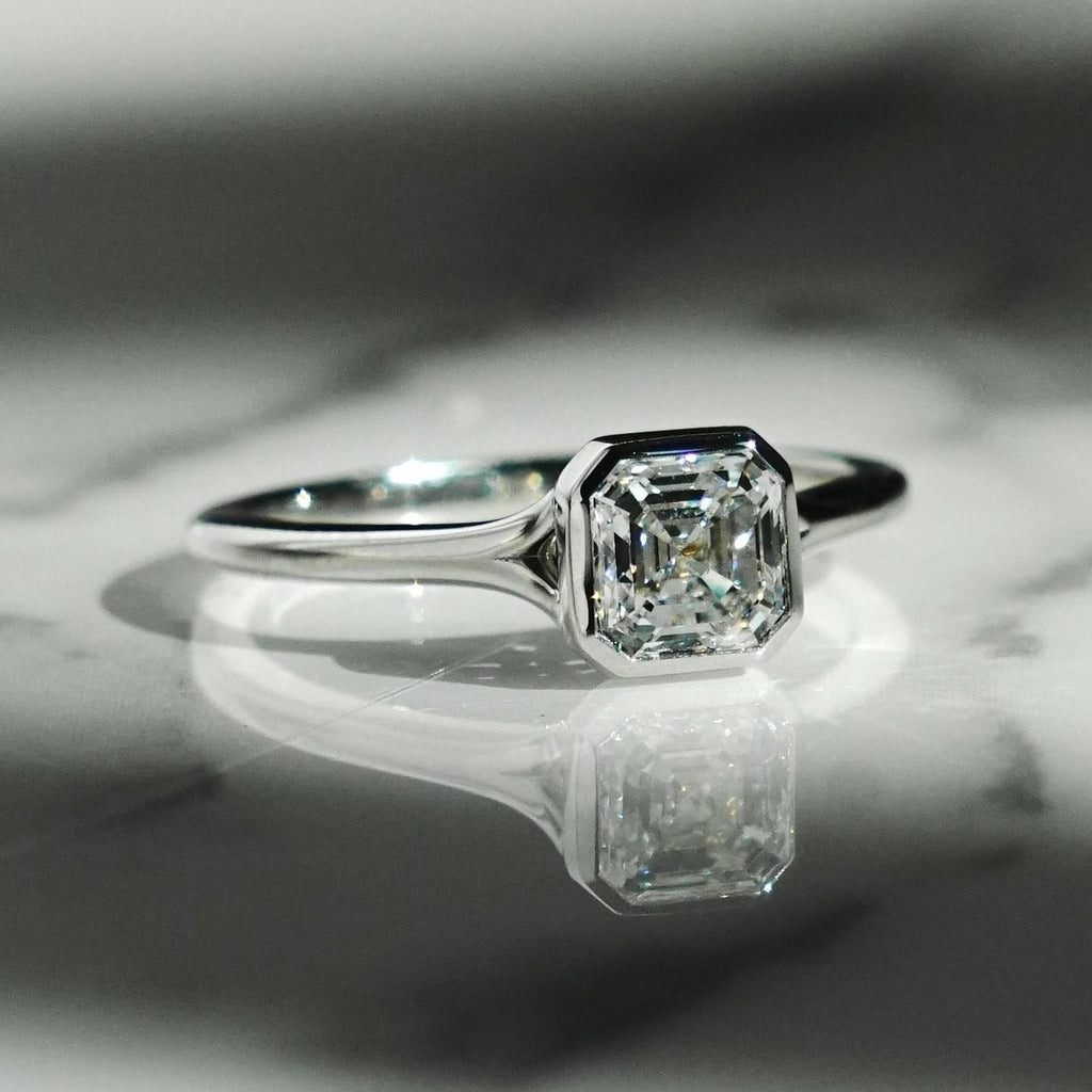 1 Carat Asscher bezel Lab Grown Diamond  Ring Bezel setting | IGI Certified D-E VS1-VVS2 | 14K / 18K Solid Gold | 1 to 3 Carat