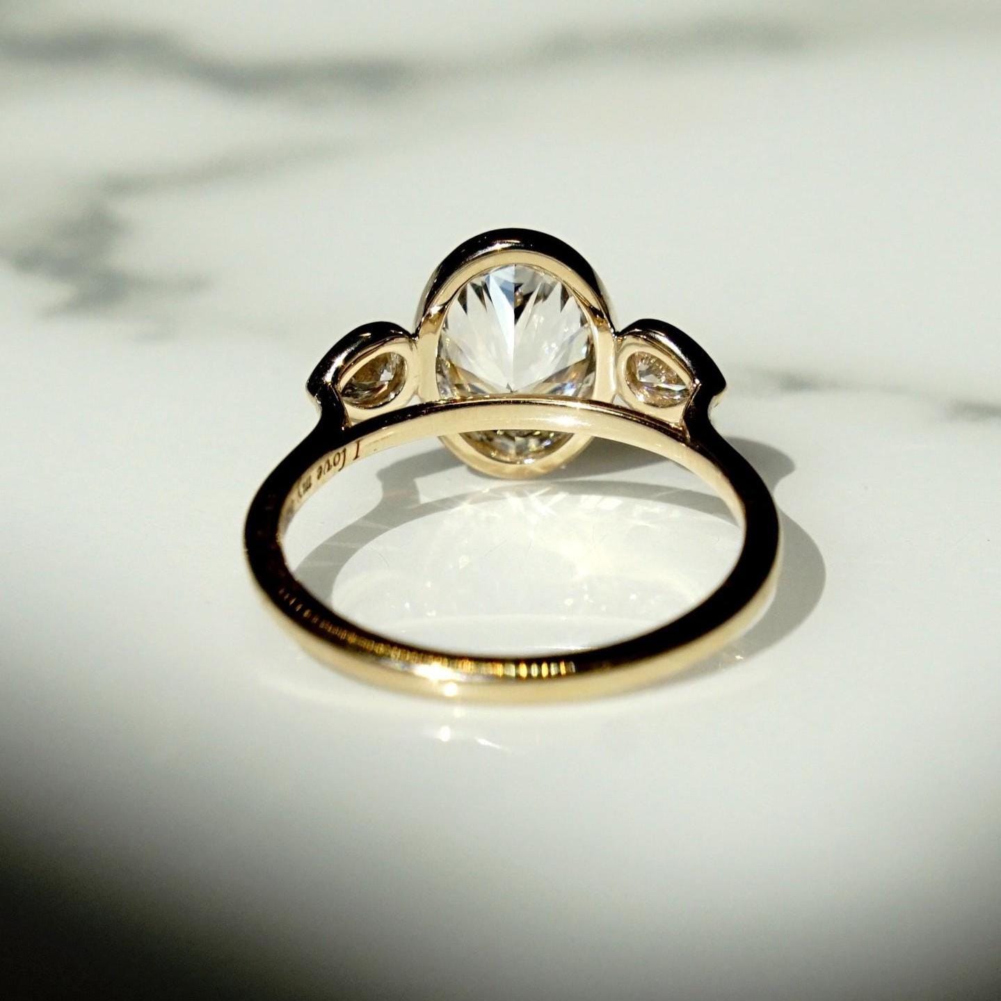 2 Carat Oval bezel Setting Ring Three Stone |  Lab Grown Diamond  IGI Certified D-E VS1-VVS2 | 14K / 18K Solid Gold | 2 to 5 Carat