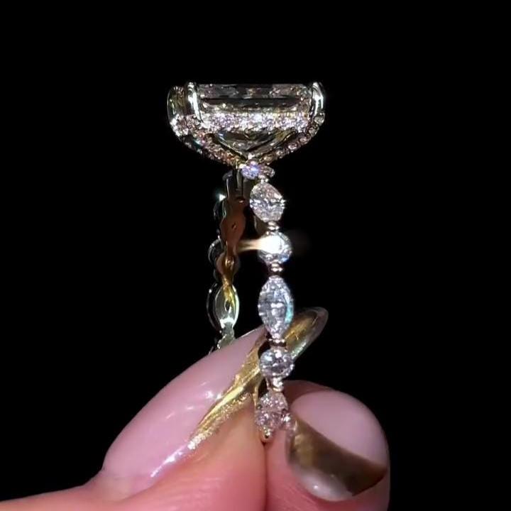 2 Carat Radiant Pave Band Lab Grown Diamond  Ring  | IGI Certified D-E VS1-VVS2 | 14K / 18K Solid Gold | 2 to 3 Carat