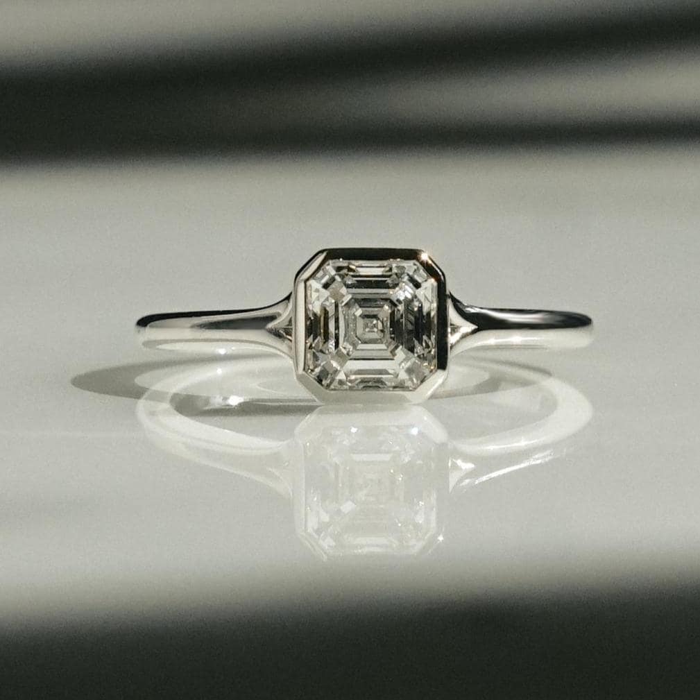 1 Carat Asscher bezel Lab Grown Diamond  Ring Bezel setting | IGI Certified D-E VS1-VVS2 | 14K / 18K Solid Gold | 1 to 3 Carat